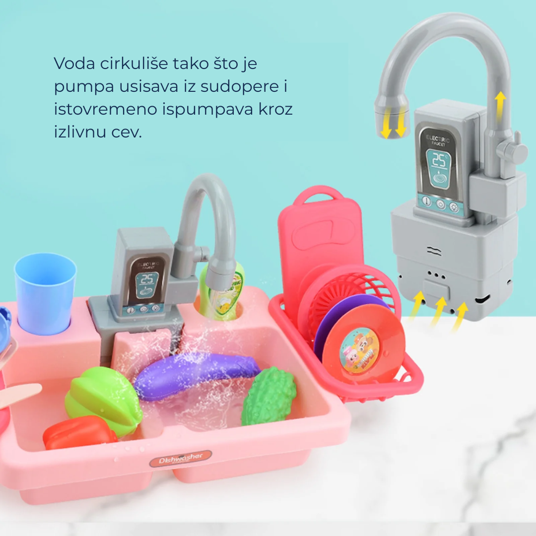Dečija električna sudopera sa vodom / 19 delova